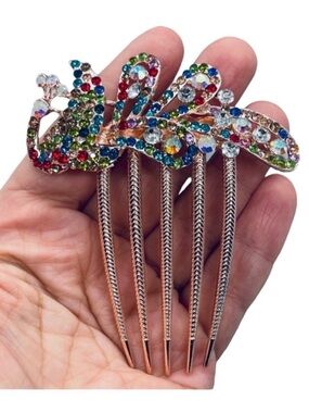 Multicolor Crystal Peacock Hair Comb - Women Accessories FINAL PRICE DROP